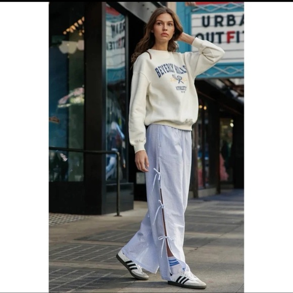 Cali 1850 Striped Side Tie Pull-On Cotton Pants - Light Blue Size Small - Picture 4 of 12